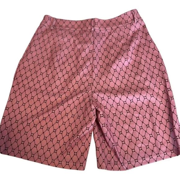 Shein Womens High Waist Shorts Size 8 10 Zip Up Polyester Pink Black Geometric - Picture 2 of 7